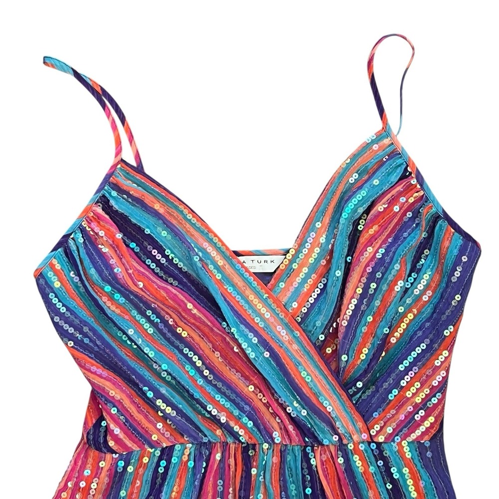 Trina Turk Dress  2 4 Multicolored Sequin Mini Cocktail Party Striped Lined READ - Picture 7 of 12